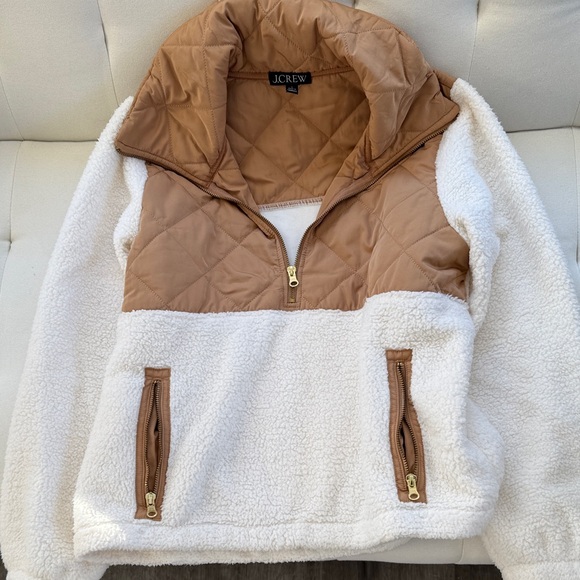 J. Crew Sweaters - J. Crew Quilted Tan and Cream Sherpa Pullover